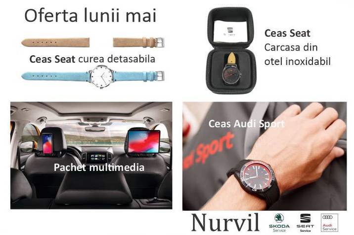 Oferta lunii mai - Ceas Seat, ceas Audi Sport & pachet multimedia Skoda
