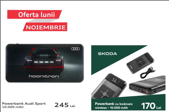 Oferta lunii noiembrie - Powerbank Audi Sport & Skoda