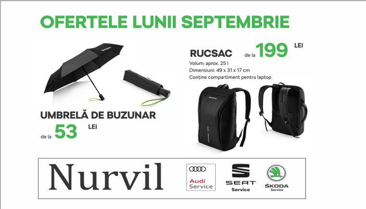 Oferta lunii septembrie - Umbrela & Rucsac Audi / SEAT / SKODA